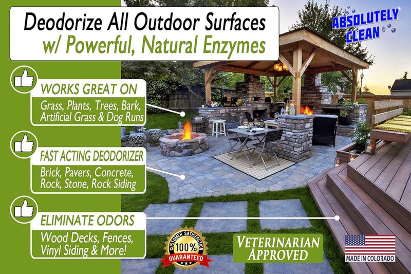 Absolutely Clean Amazing Outdoor Deodorizer odor eliminator Natural Enzyme Just Spray & Walk Away Grass, AstroTurf, Dog Runs, Patios, Decks, Fences & More Vet Approved - 128oz odor eliminator for strong odor - Image 1